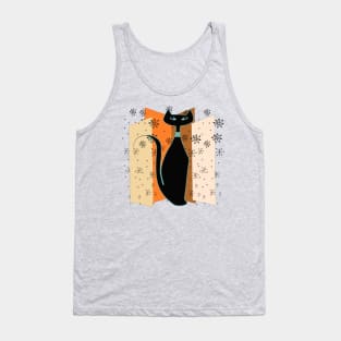 Striking Black Retro Cat Tank Top